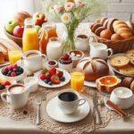 Mesa decorada para um Café da Manhã com Flores