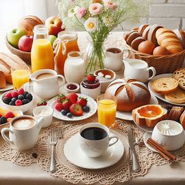 Mesa decorada para um Café da Manhã com Flores